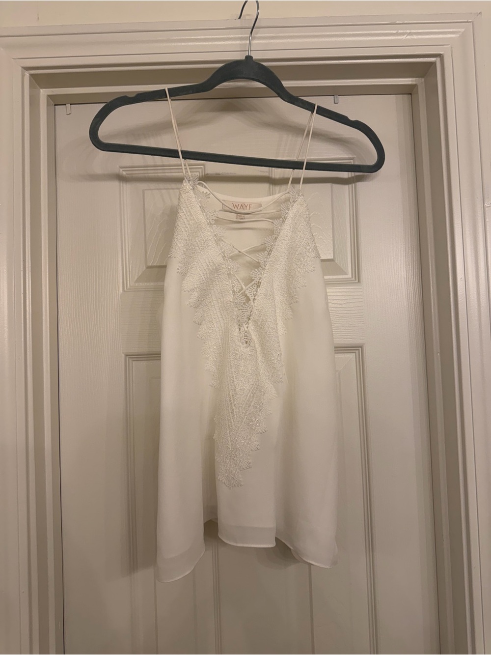 WAYF Ivory Lace-Front Spaghetti Strap Cami